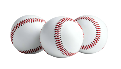 Three white spheres with red stitching, classic baseballs on a black background