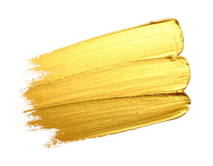 Three elegant golden brushstrokes on black, showcasing texture and shine