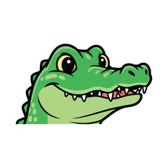 Fototapeta premium Cute Smiling Cartoon Alligator or Crocodile Head, Adorable Reptile Character, Isolated Vector Illustration