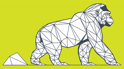 Low poly gorilla walking in geometric style, showcasing abstract digital design with sharp angles and lines, evoking modern aesthetic