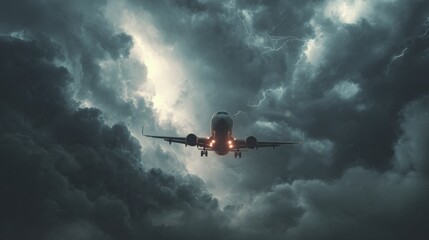 Stormy flight adventure skies above aircraft landing thunderous atmosphere dramatic perspective travel experience