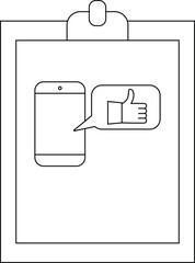 A clipboard displays a phone with a thumbsup speech bubble