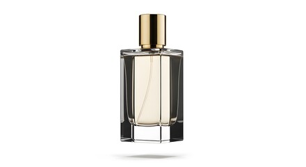 Elegant Perfume Bottle with Golden Accents on White Background
