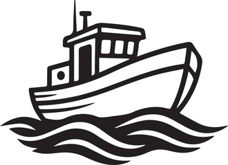 Cartoon Boat on Water Illustration