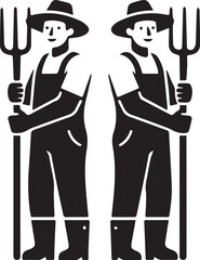 Two Black and White Farmers with Pitchforks Illustration