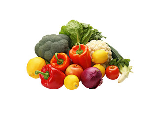 Assortment of Fresh Vegetables and Fruits on Black Background Broccoli Peppers Lemons Apple Onion, Isolated On Transparent Background