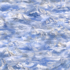 Obraz premium Winter mountain landscape with frosty peaks and foggy valleys. Seamless pattern for fabric, wallpaper, or digital background.