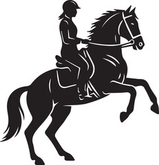 Equestrian Silhouette: Horse and Rider Rearing Up, Black Vector