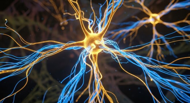 Neurons in the Network: An artistic depiction of neurons, the fundamental units of the nervous system, in a close-up view, highlighting their intricate structures and pathways.