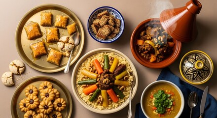 A Rich Moroccan Feast of Traditional Dishes and Sweet Delicacies
