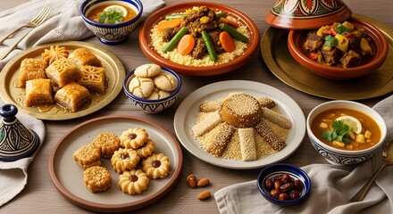 A Rich Moroccan Feast of Traditional Dishes and Sweet Delicacies