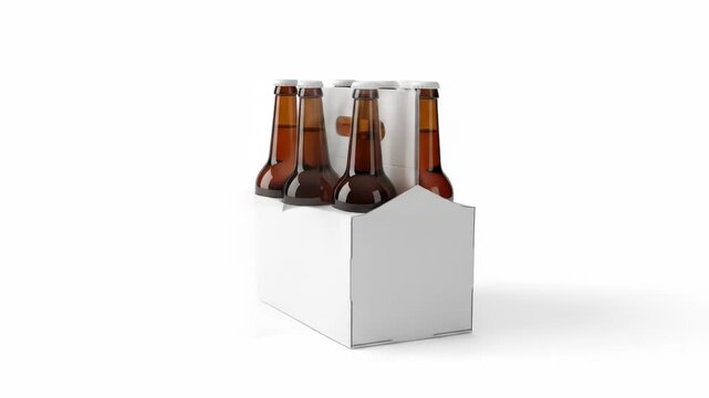 Six amber glass bottles with silver caps in a plain white cardboard carrier