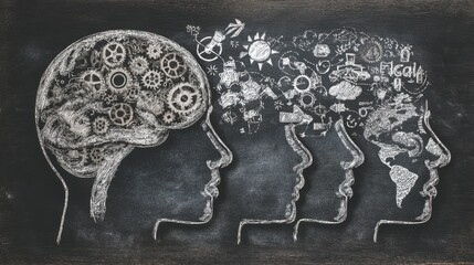 Cognitive development process educational setting infographic creative environment side view knowledge representation