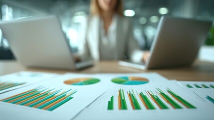 Analyzing business data trends office environment presentation graphics professional viewpoint financial insights