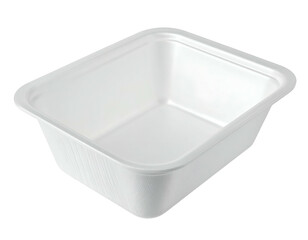 Angled shot of an empty, rectangular white container with raised edges