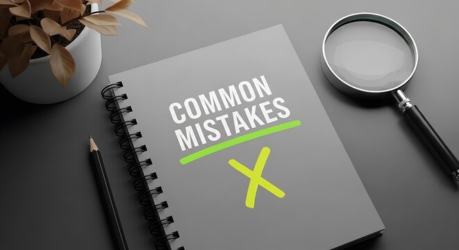 A notebook with the words common mistakes crossed out and a yellow x, symbolizing error correction and learning from errors