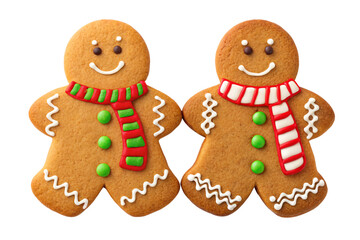 Festive gingerbread men cookies with charming smiles and colorful scarves bring holiday cheer to your seasonal projects and designs