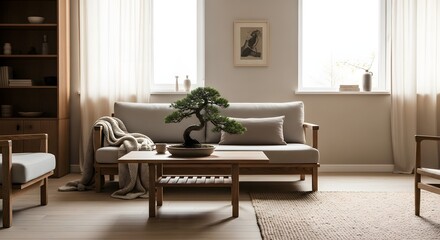 Serene Modern Living Room with Japanese Minimalist Design