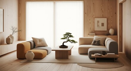 Serene Modern Living Room with Japanese Minimalist Design
