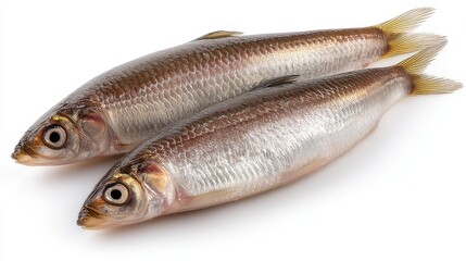 Obraz premium Fresh catch two silver fish on white background food photography studio environment close-up view