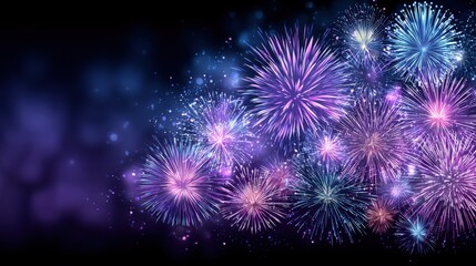 Fototapeta premium Vibrant Fireworks Display Against Dark Sky Background, Festive Celebration of Holiday, New Year or Event