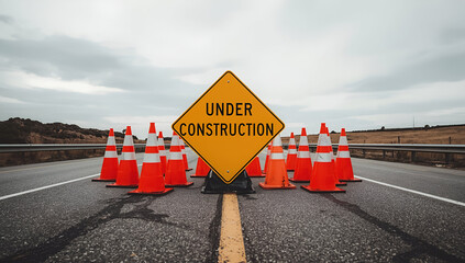 Road construction warning sign highway background traffic management urban environment safety viewpoint alert concept