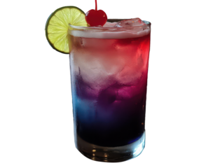 Striking twilight cocktail in a tall glass filled with vibrant colors and refreshing flavors PNG format.