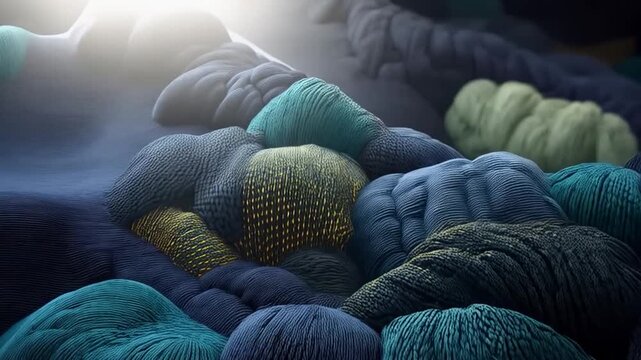 Abstract knitted landscape, beautiful textured wool pattern in cool tones. Creative conceptual and