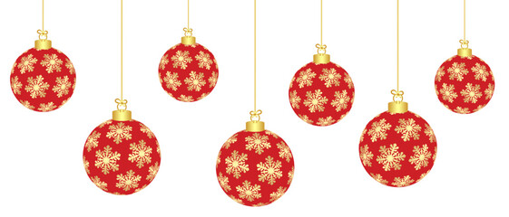 Rad christmas balls with golden snowflakes isolated on white