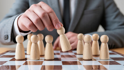 Businessman hand choose people with outstanding ability from the crowd and Successful team leader concept