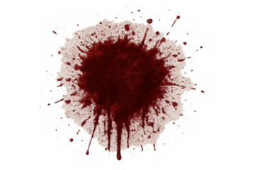 Blood splattering on a surface, creating a messy crimson stain with dripping liquid, isolated on transparent background