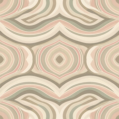 Seamless abstract pattern with symmetrical flowing wavy lines in a soft, earthy color palette.