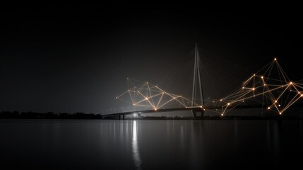 Obraz premium Innovative bridge illuminating night skyline urban cityscape photography futuristic technology concept