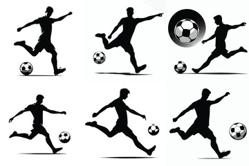 silhouette set of players kicking a ball
