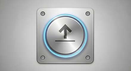 Metallic upload button with blue glow