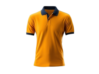 Isolated yellow polo shirt with navy blue collar and cuffs on black background studio shot, Isolated On Transparent Background