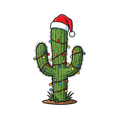 Christmas cactus with santa hat and lights