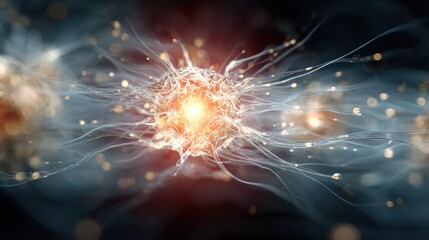 A vivid depiction of neurons and their synapses forming connections in the brain, showcasing dynamic interactions in a digital style.