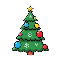Cartoon christmas tree with ornaments and star