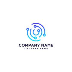 Technology connection logo design with abstract dots, molecules and system graphic design vector illustration. Symbol, icon, creative