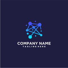 Technology connection logo design with abstract dots, molecules and system graphic design vector illustration. Symbol, icon, creative