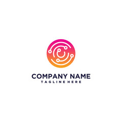 Technology connection logo design with abstract dots, molecules and system graphic design vector illustration. Symbol, icon, creative