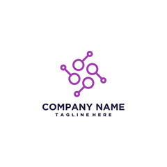 Technology connection logo design with abstract dots, molecules and system graphic design vector illustration. Symbol, icon, creative