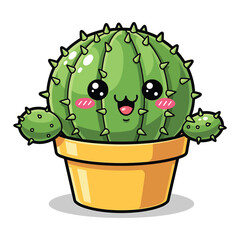Cute cartoon cactus in a pot, adorable plant