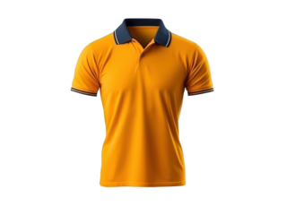 Isolated orange polo shirt with navy collar and sleeve trim on a black background clothing apparel, Isolated On Transparent Background