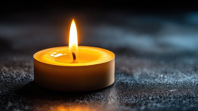 Glowing Candlelight Illuminates Dark Surface, Symbolizing Hope, Remembrance, and Tranquility in a Moody Ambiance - Powered by Adobe