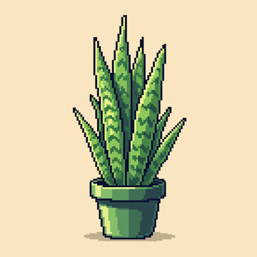 Pixel Art Snake Plant Minimalist Indoor Botanical Vector