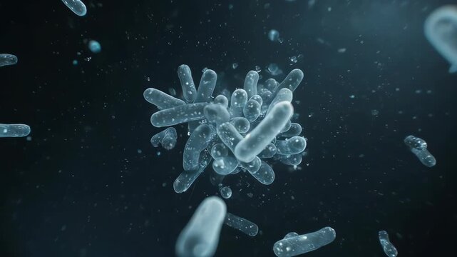 A realistic 3D animation of bacilli microorganisms. Suitable for scientific documentaries, educational videos, and medical presentations.