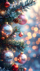 Christmas balls on a pine tree