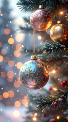 Christmas balls on a pine tree